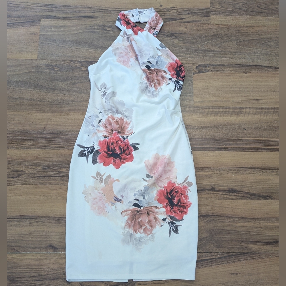 Le Chateau White Floral Backless Dress Large But Fits Medium Well
